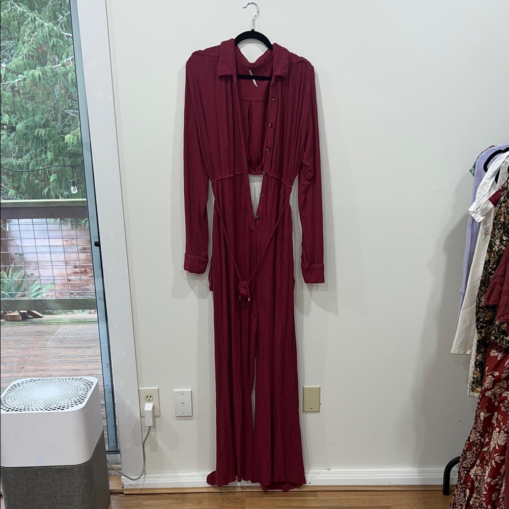 Free People Burgundy Jumpsuit